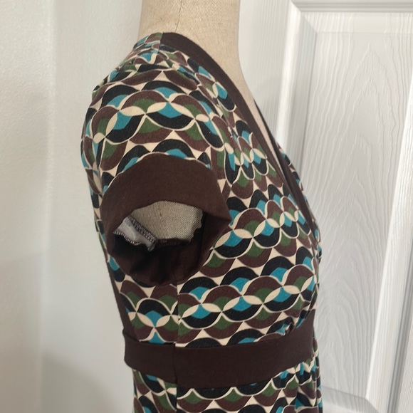 Vintage Wet Seal dress cut out back geometric pattern brown turquoise size L - Picture 5 of 10